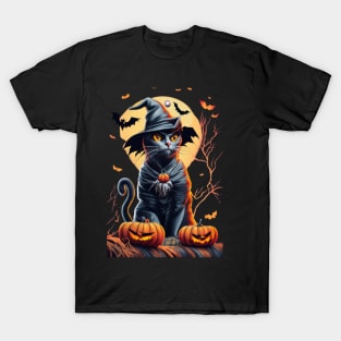 👕 Our exclusive Halloween t-shirt features a spooky design and an adorable black cat, a symbol of good luck. 🐱🍀 T-Shirt